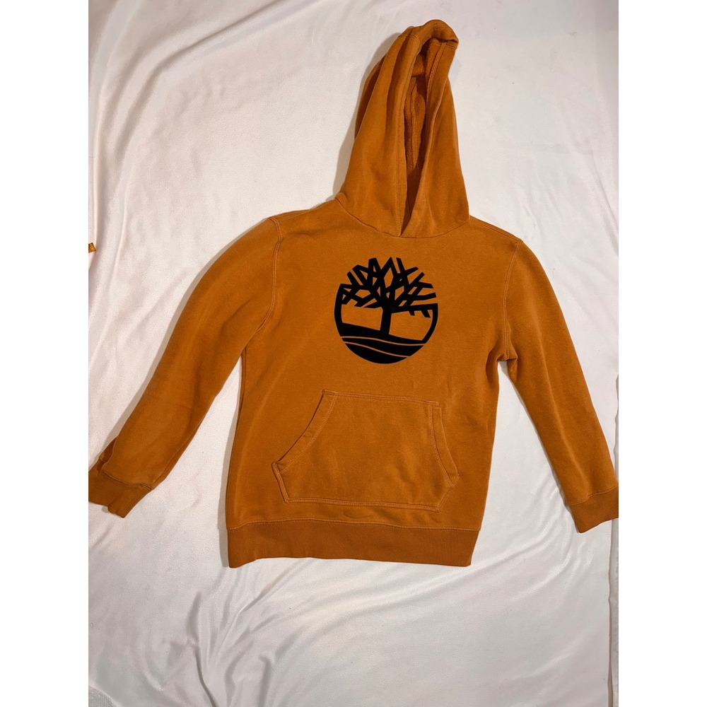 Timberland Boys Wheat Orange Tree Logo Fleece Pullover Hoodie Size L 14-16
